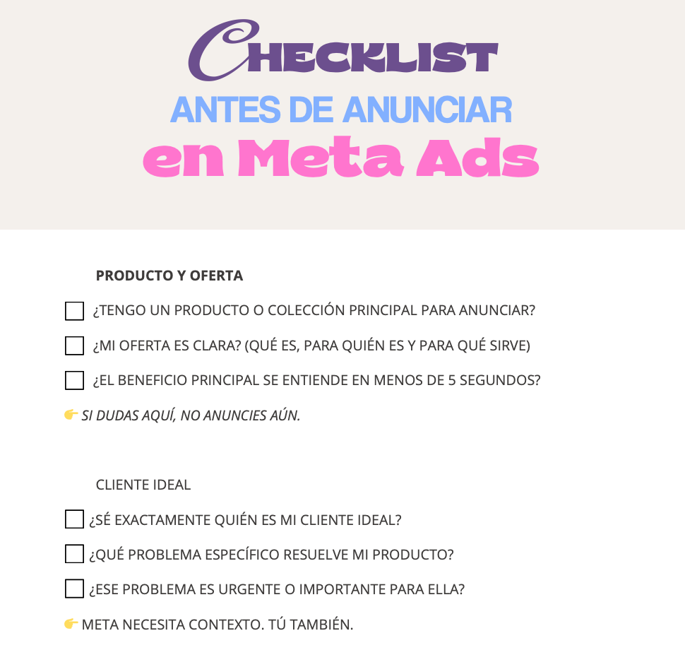 Checklist para Antes de Anunciarte en Meta