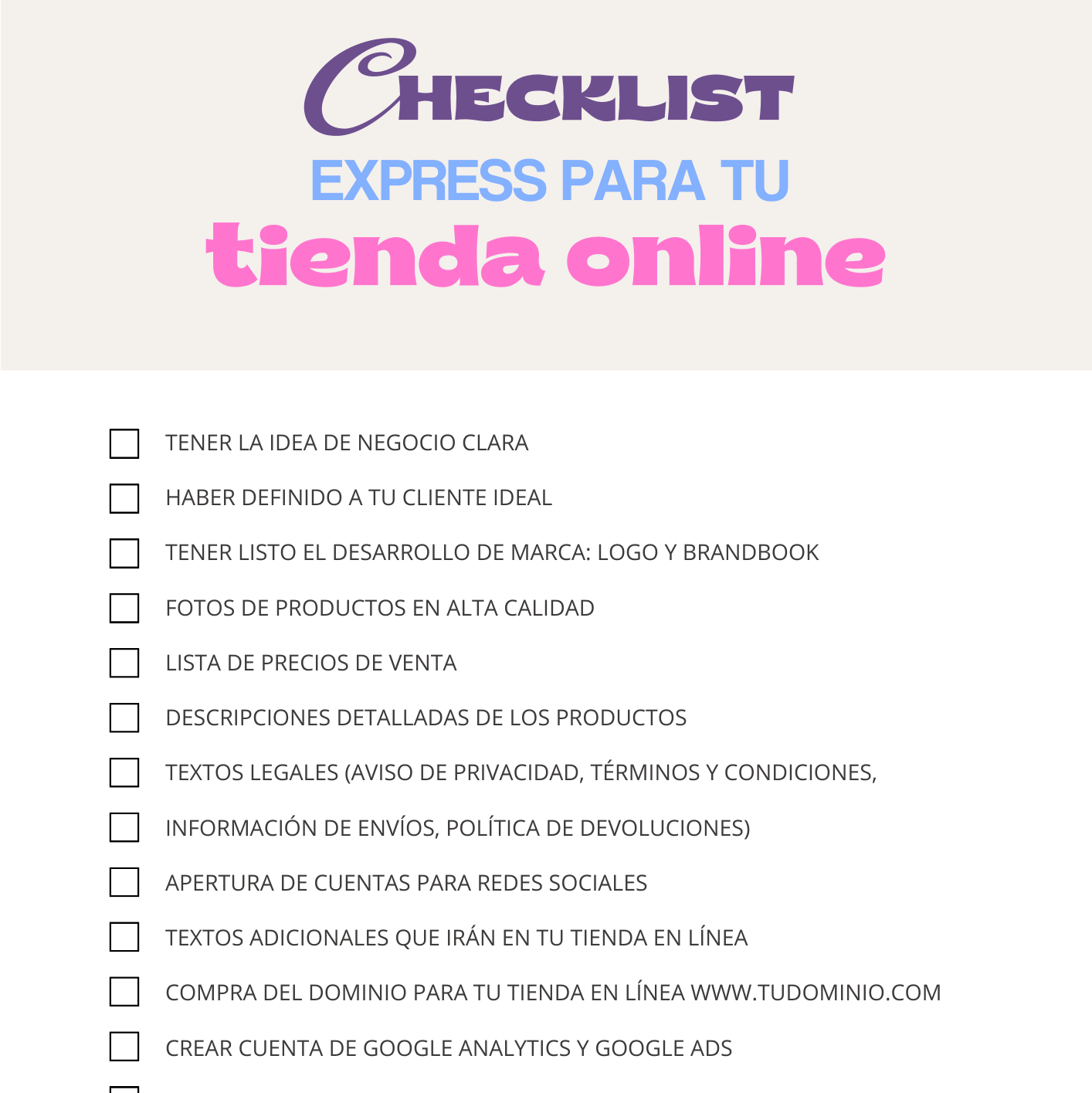 Checklist Express para tu Tienda Online
